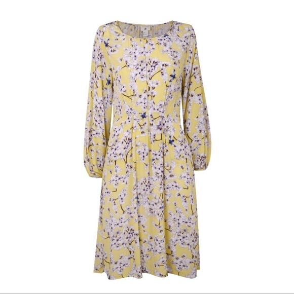 ANNA GLOVER x H&M Yellow Floral Print Midi Dress Size 4 Long Sleeve - Picture 3 of 9